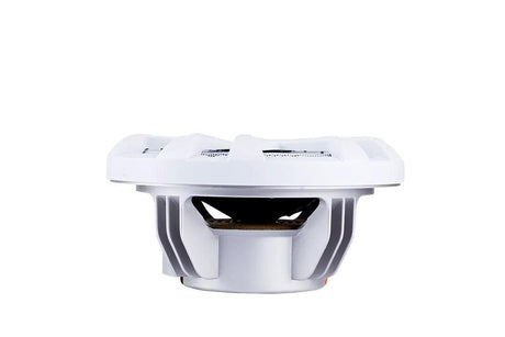White marine speaker, side basket view