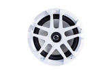 White marine speaker with a central tweeter and spoke grille, front view