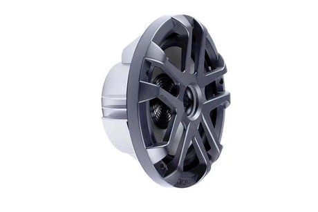 Angled Memphis speaker with a gunmetal eight-spoke grille and silver rear housing