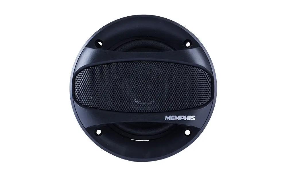 Front of a Memphis coaxial speaker with a black cone and wide mesh-covered central tweeter
