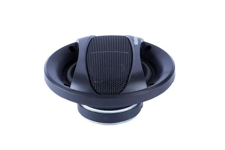 Low-angle view of a Memphis coaxial speaker with a mesh-covered central tweeter, black basket and magnet