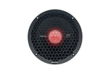 Memphis speaker with a black honeycomb grille and red illuminated center