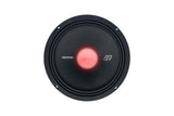 Front of a Memphis speaker with a black cone and red illuminated center
