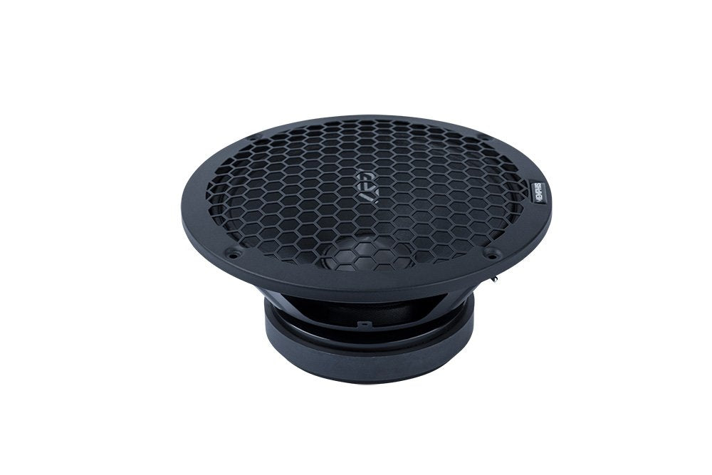 Angled Memphis speaker with a black honeycomb grille and central badge