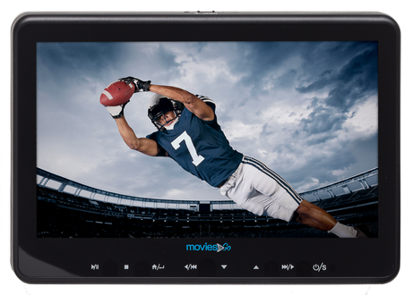 Front view of a Movies To Go screen and touch controls