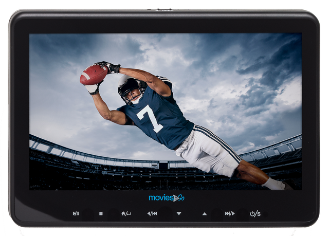 Front view of a Movies To Go screen and touch controls