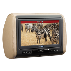 Movies To Go monitor in a light-colored headrest with front-panel controls