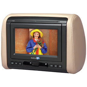 Movies To Go monitor in a light-colored headrest cover