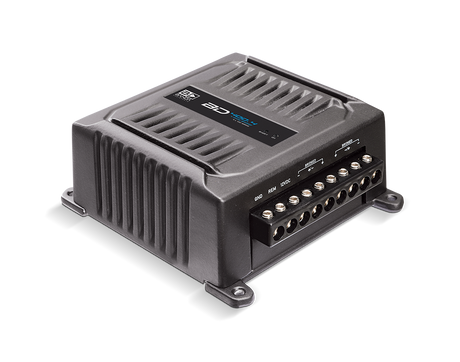Banda BD 400.4 2-ohm amplifier, angled terminal-panel view