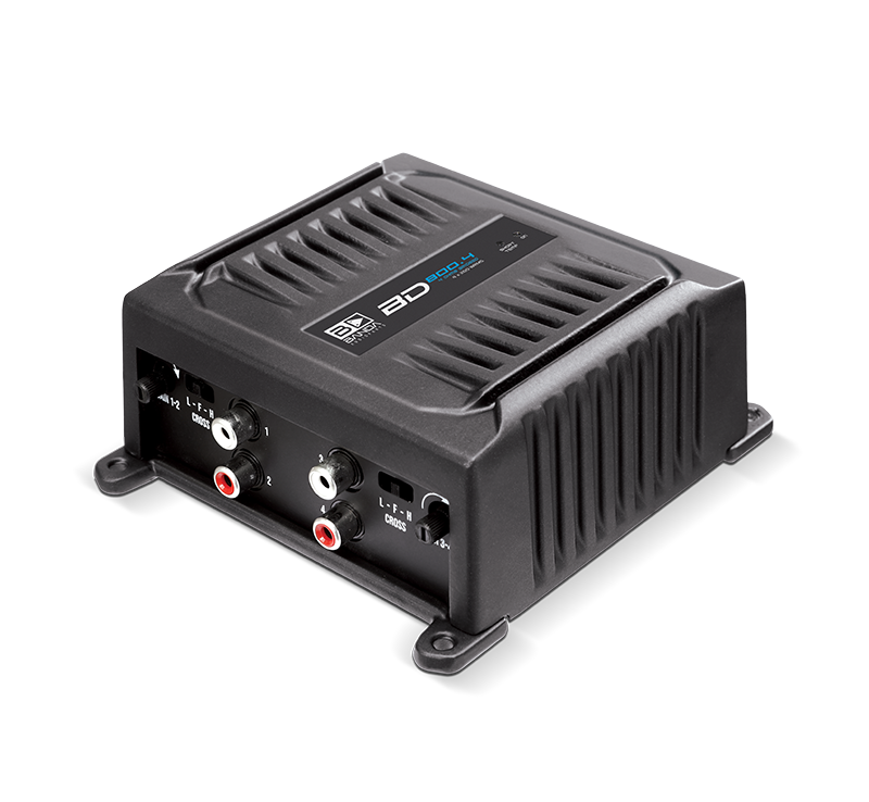 Banda BD 800.4 2-ohm amplifier, angled input-panel view