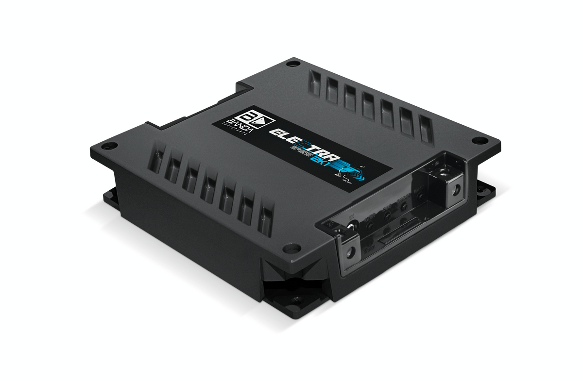 Banda Electra 2K1 1-ohm amplifier, angled signal-panel view