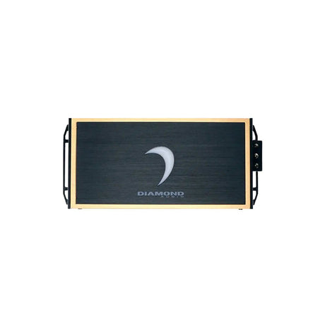 Top view of a black Diamond Audio amplifier with gold trim