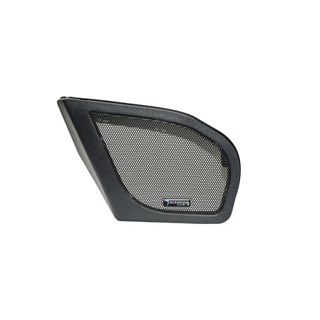 Shaped black fairing speaker grille with a mesh insert and Diamond Audio badge