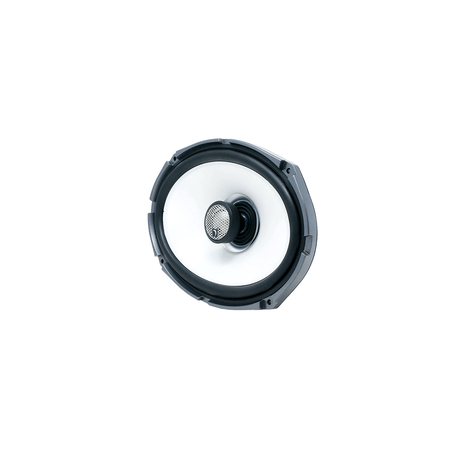 Diamond Audio coaxial speaker, angled front view of the white cone and mesh-covered tweeter