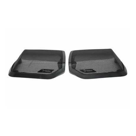 Pair of black Diamond Audio speaker-lid grilles with raised mesh centers