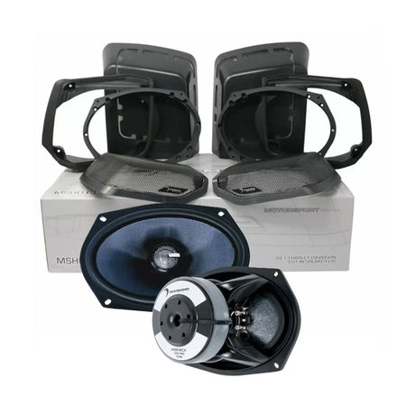 Diamond Audio oval coaxial speakers with speaker lid mounting plates, frames and mesh grilles displayed on a box