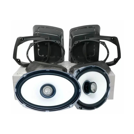 Diamond Audio speaker lid kit with two oval coaxial speakers, housings, mounting frames and grilles