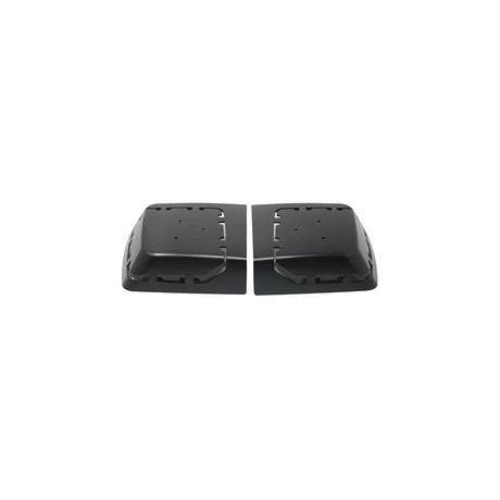 Pair of black molded mounting panels with outlined cutout guides and slots