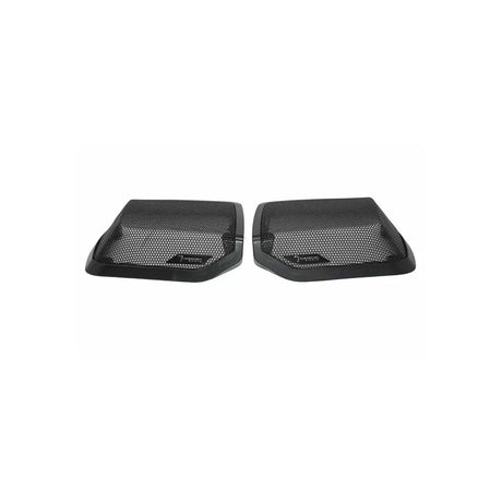 Pair of black Diamond Audio speaker-lid grilles with raised mesh centers