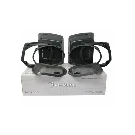 Diamond Audio MSHD13SL speaker lid mounting plates, frames and mesh grilles displayed on their box