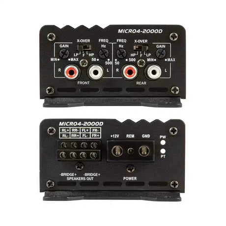 Power Acoustik MICRO4-2000D amplifier - signal controls and power terminal panels