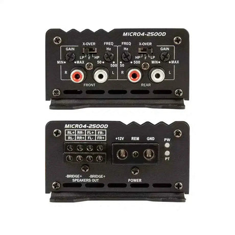 Power Acoustik MICRO4-2500D amplifier - signal controls and power terminal panels