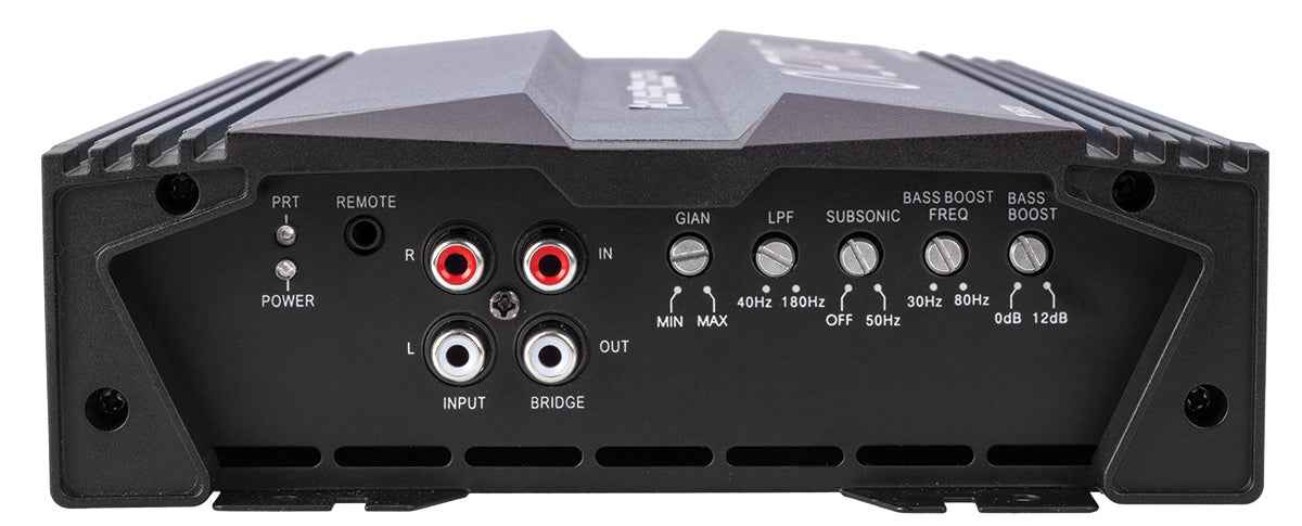 Power Acoustik OD1-7500D RCA connections and adjustment controls