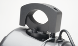 Close-up of PowerBass PBXS-POD6CLR rotatable C-clamp mounting bracket and cable entry