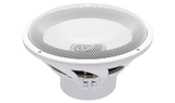 PowerBass XL-1240DMF white 12-inch marine subwoofer with white metal mesh grille installed
