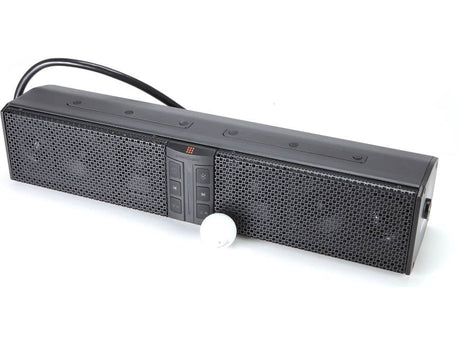 PowerBass XL-650 sound bar, front view with golf ball for scale