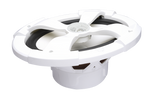 PowerBass XL-69M white 6x9-inch marine coaxial speaker, angled top and side view