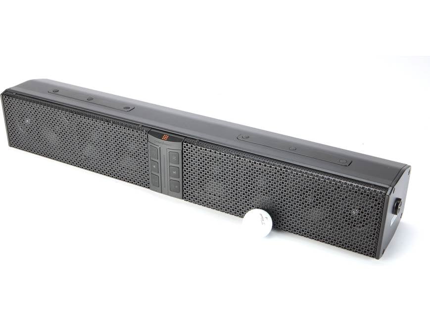 PowerBass XL-850 sound bar, angled front view with golf ball for scale