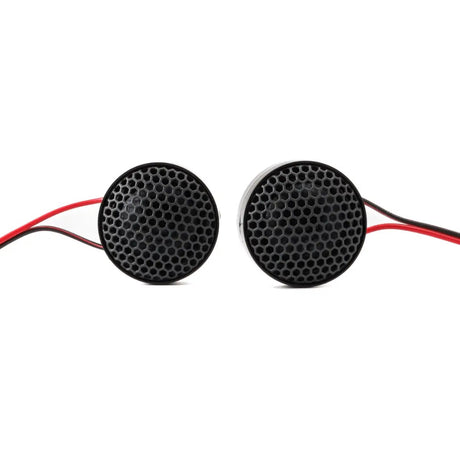 Pride dome tweeter pair, front view of the round black honeycomb grilles