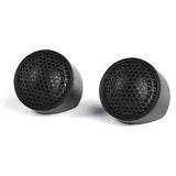 Pair of small black dome tweeters with perforated mesh grilles