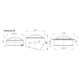Pride Harmony-25 dimensional drawing showing three mounting configurations