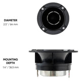 Pride horn tweeter dimension graphic showing a 2.5-inch diameter and 1.4-inch mounting depth
