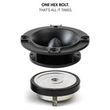 Pride horn tweeter exploded view highlighting single-hex-bolt disassembly