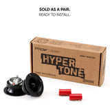 Pair of Pride Hyper Tone tweeters with capacitors and product box, labeled sold as a pair and ready to install