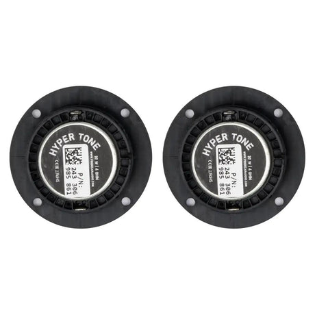 Rear view of a Pride Hyper Tone tweeter pair, showing the labels and mounting holes