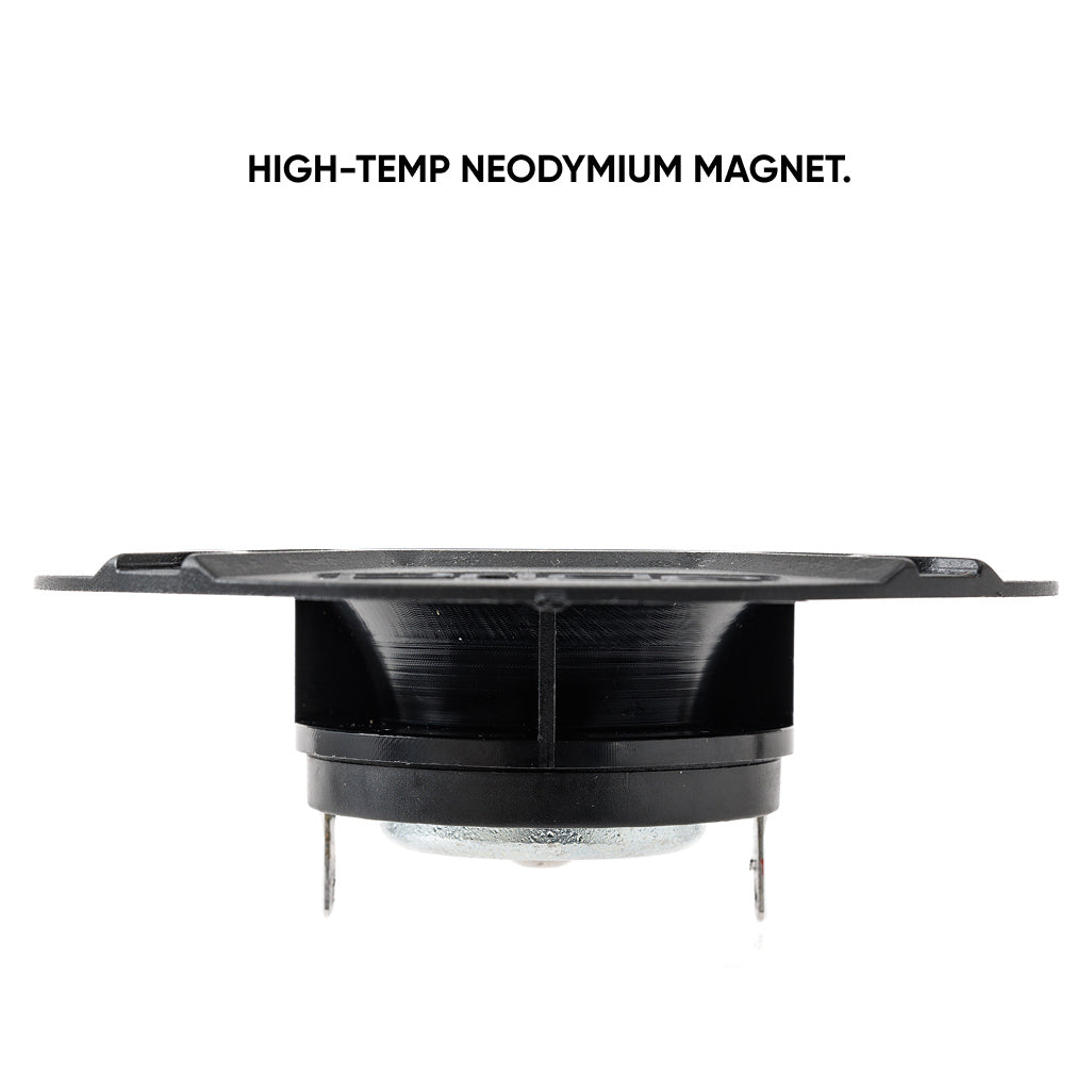 Pride horn tweeter side-view graphic highlighting its high-temperature neodymium magnet