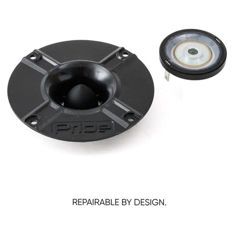 Pride Hyper Tone Light tweeter with its diaphragm and horn separated, illustrating repairable construction