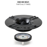 Pride horn tweeter exploded view highlighting single-hex-bolt disassembly