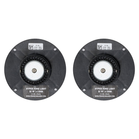 Pride Hyper Tone Light tweeter pair, straight rear views with the model labels visible
