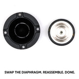 Disassembled horn tweeter with a message to swap the diaphragm and reassemble