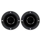 Front view of two black horn tweeters