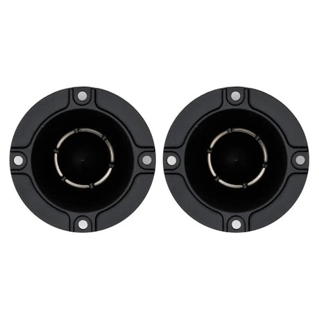 Front view of two black horn tweeters