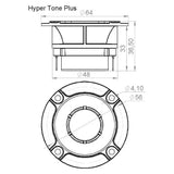 Pride Hyper Tone Plus tweeter dimension drawing showing a 64 mm face diameter and 36.5 mm overall height