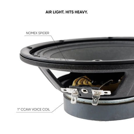 Pride Ruby Air speaker close-up identifying the Nomex spider and 1-inch CCAW voice coil