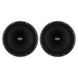 Front view of two black Pride speakers with round mounting rims