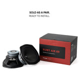 Pair of Pride Ruby Air oval speakers displayed with their product box